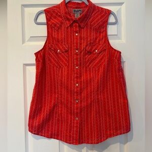 Wrangler Women's Red Orange Sleeveless Pearl Snap